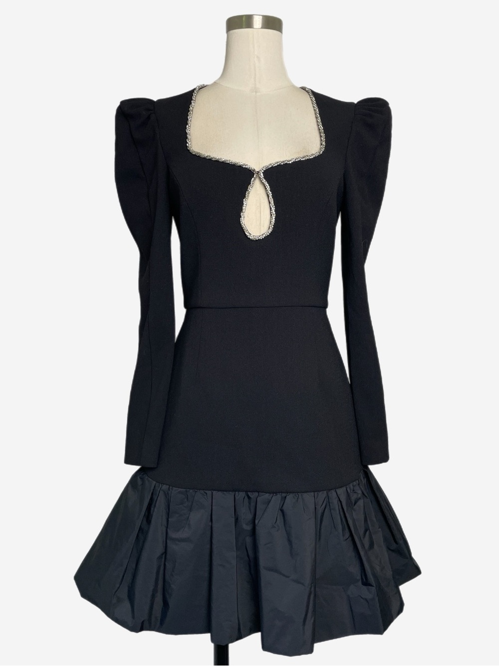 Rebecca Vallance black rhinestone embellished ruffle hem mini dress holiday 4